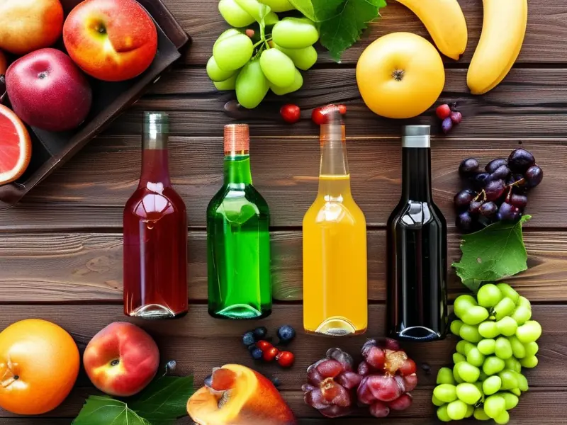 各类自制果酒与原料展示图