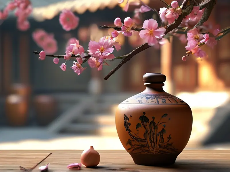 传统梨花酿酒制作场景