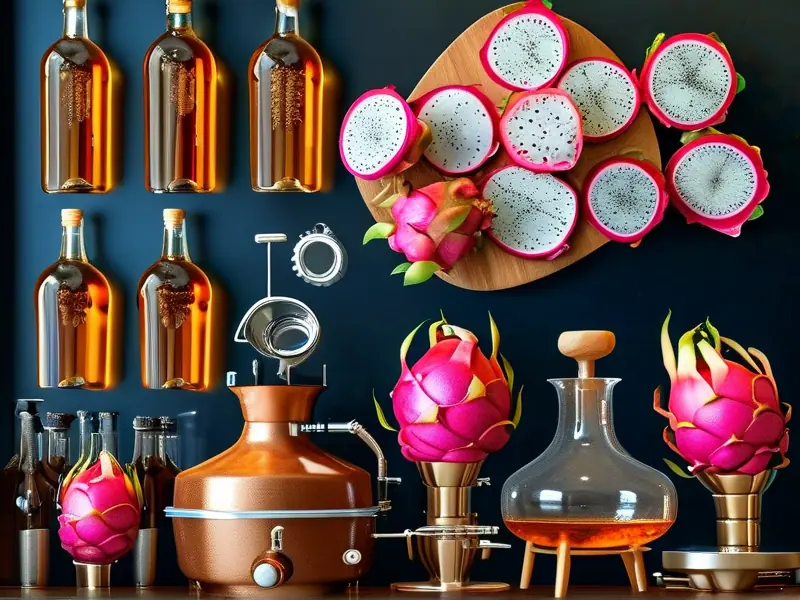 火龙果酒制作材料与器具展示