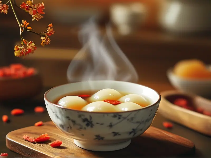甜酒煮汤圆成品图