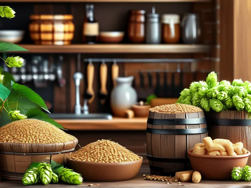 家庭酿造啤酒的原料和设备展示