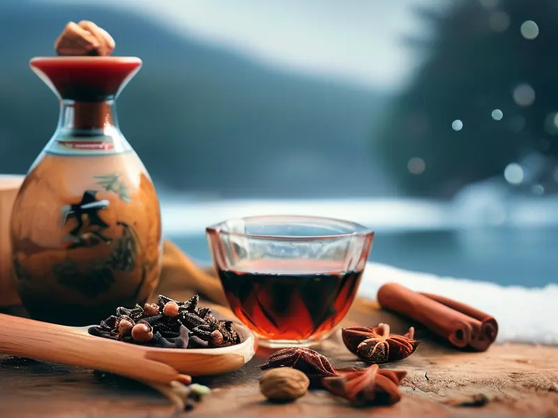 冬季鲫鱼中药酒配方原料与成品展示图