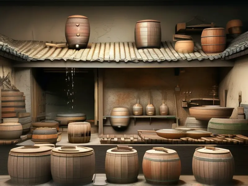 明朝传统酿酒工艺场景示意图