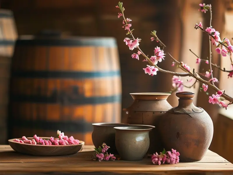 桃花酿酒原料与工具实拍图