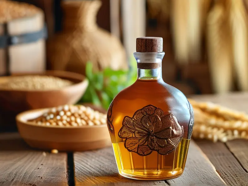 纯粮食酿造的白酒与原料展示