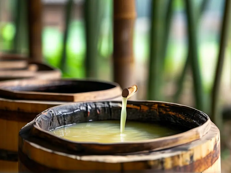 传统工艺竹子酒酿造过程实拍图