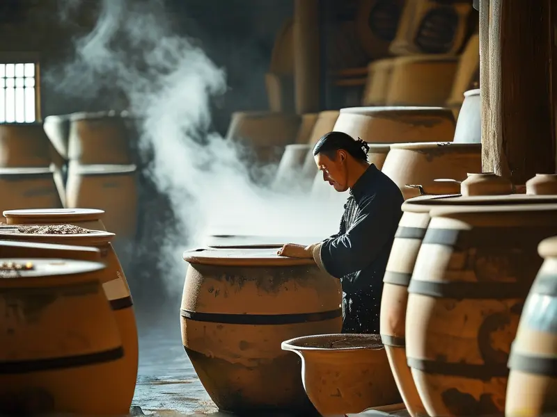 绍兴花雕酒冬季传统酿造工艺现场