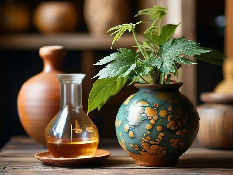 雷公藤植物与酿酒器具展示