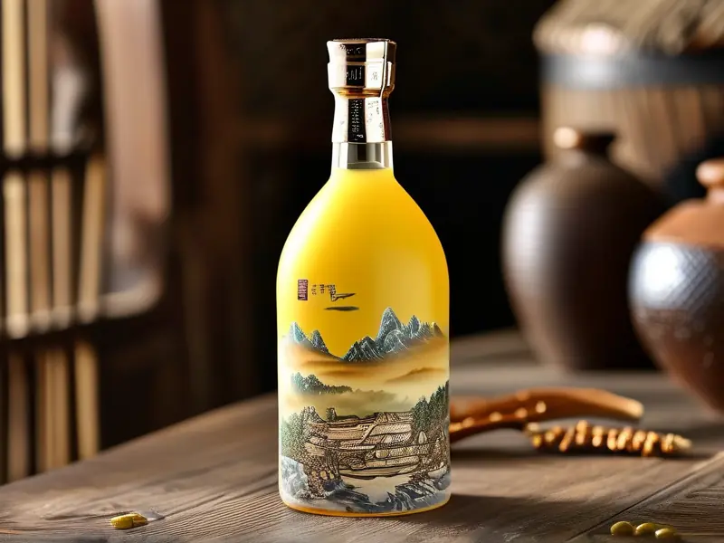 贵酒月黄贵酿瓶身展示及传统酿酒工艺