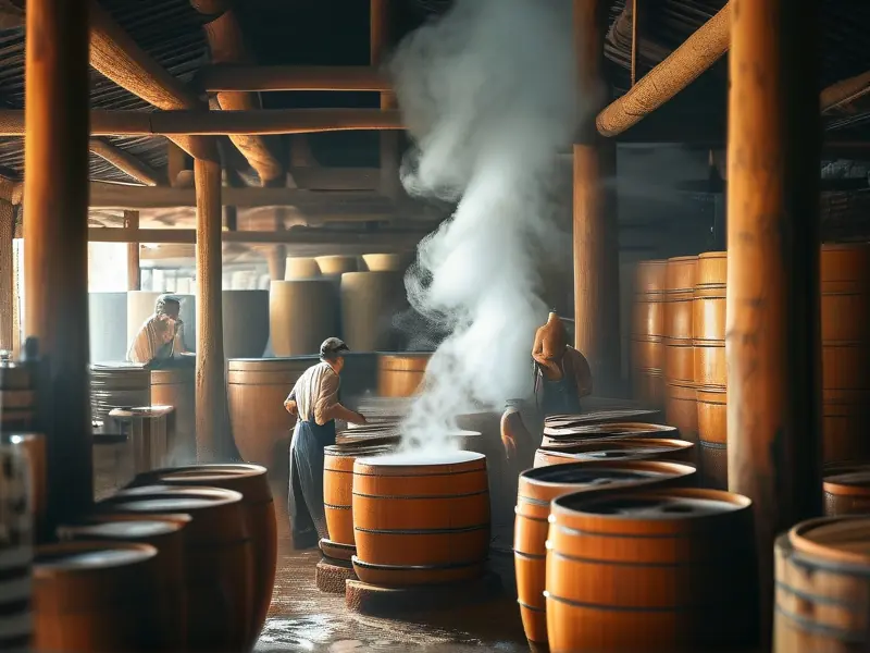 传统酿酒蒸馏过程实景展示