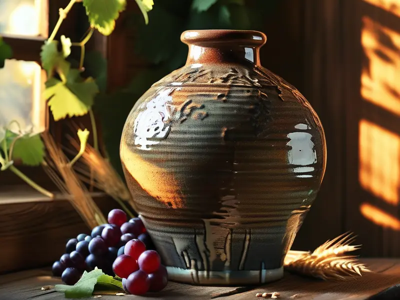 传统陶瓷酿酒坛子展示