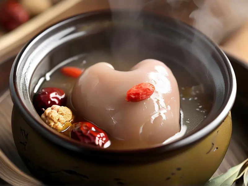 传统猪心炖老酒成品展示