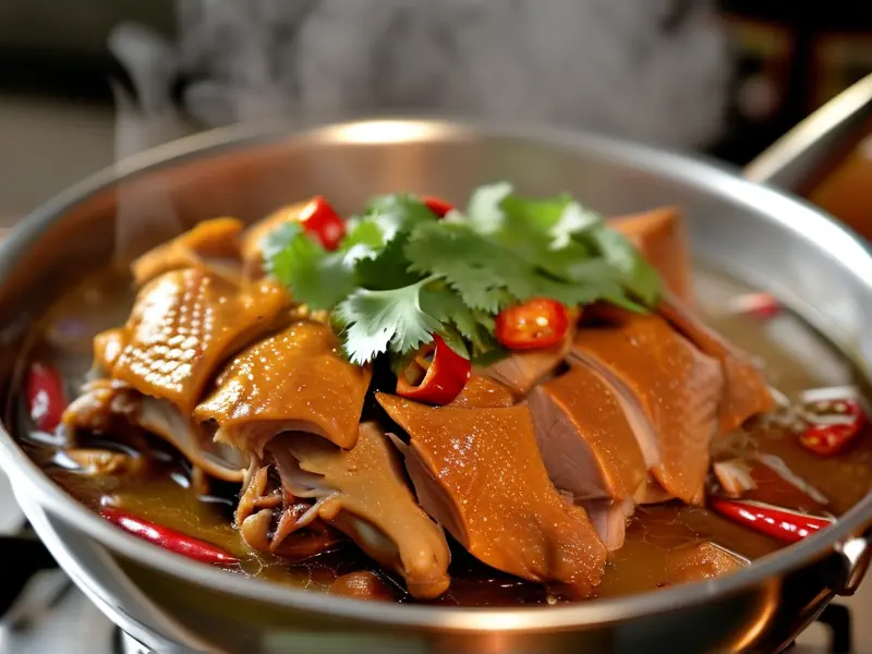 家常碑酒鸭烹饪成品图