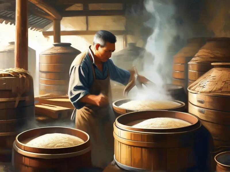 传统古法纯粮酿造酒制作过程实拍