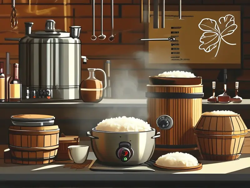 大米酒制作过程实拍图展示蒸米和发酵关键步骤