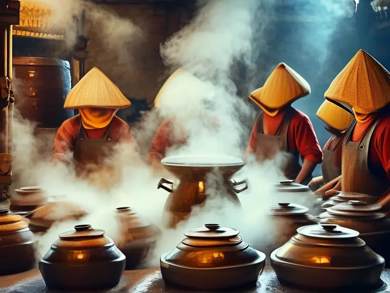 传统吊酒工艺蒸馏操作现场实拍