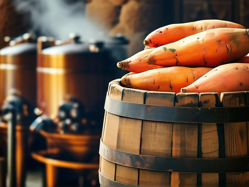 地瓜酿酒原料与发酵设备实景图