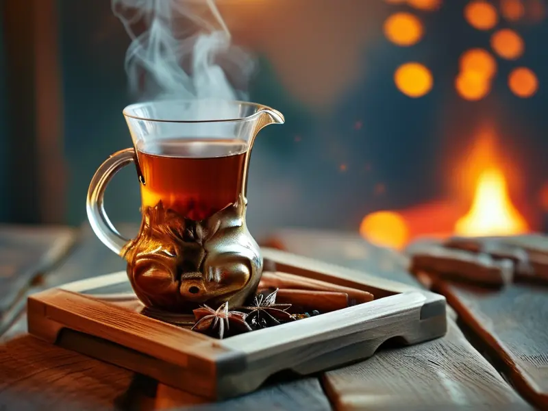 加热后的冬酿酒与酒杯