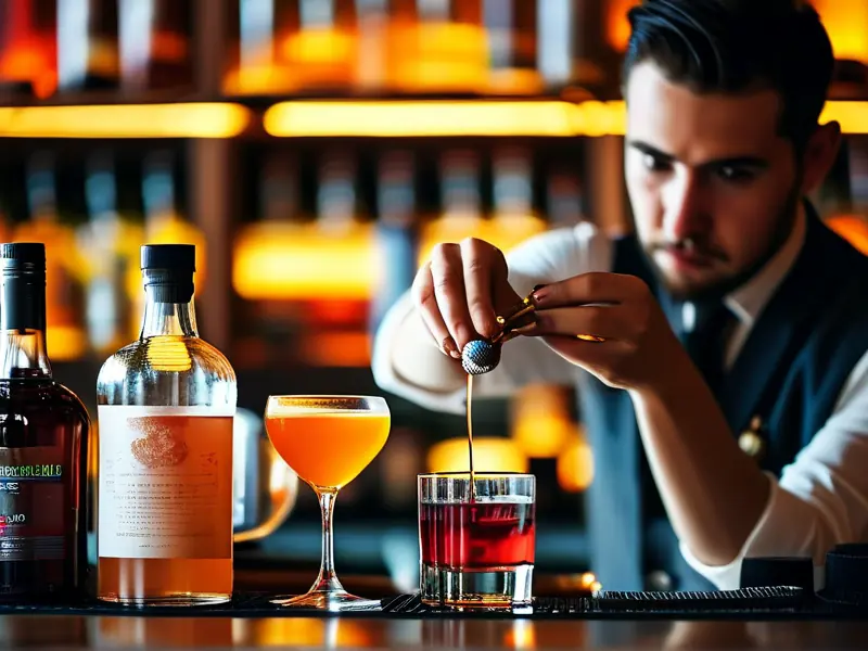 专业调酒师勾兑酒液过程