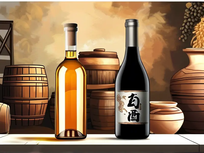 勾兑酒与酿造酒实物对比及生产工艺示意图