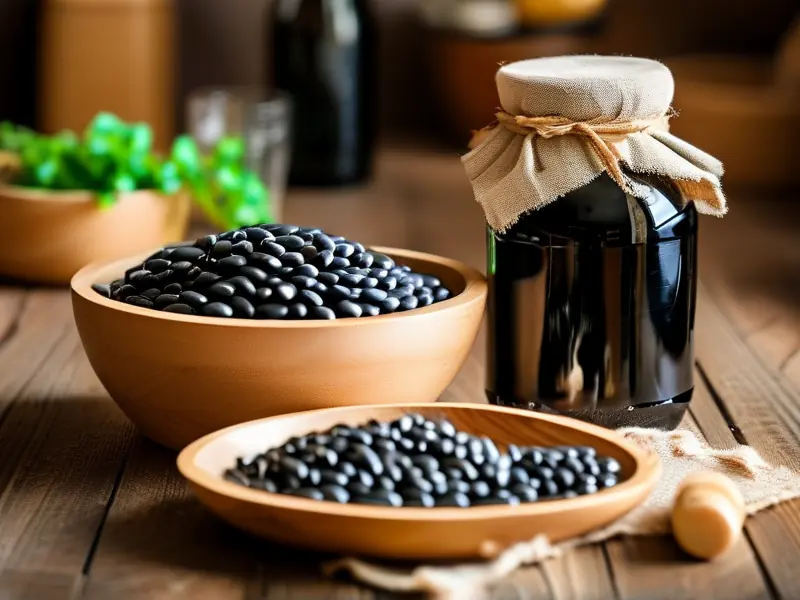 黑豆酒制作原料及成品展示
