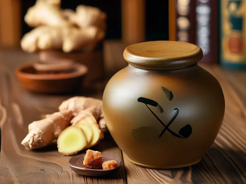 传统手工姜酒与养生食材摆放