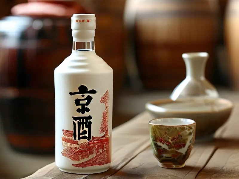 京酿白酒浓香型酒瓶与酒杯展示