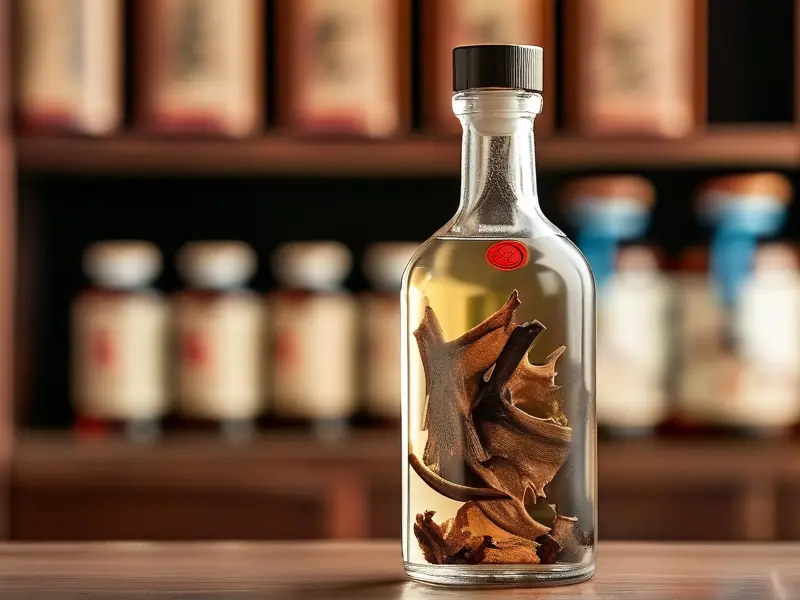 泡制完成的鹿茸酒展示