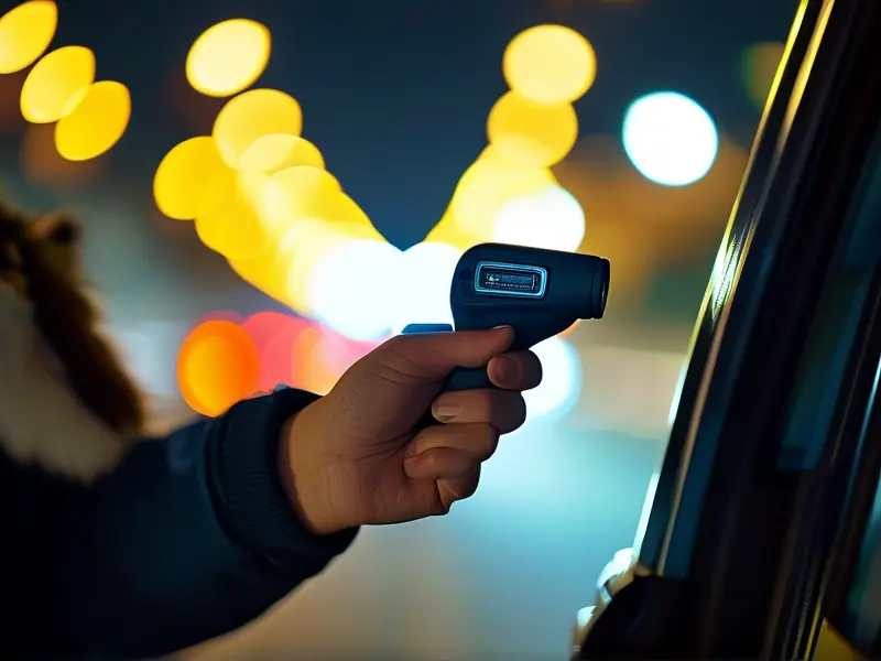 交警执行酒驾检测流程实拍图