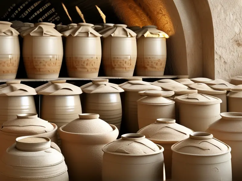传统陶缸储存粮食纯酿酒实景展示