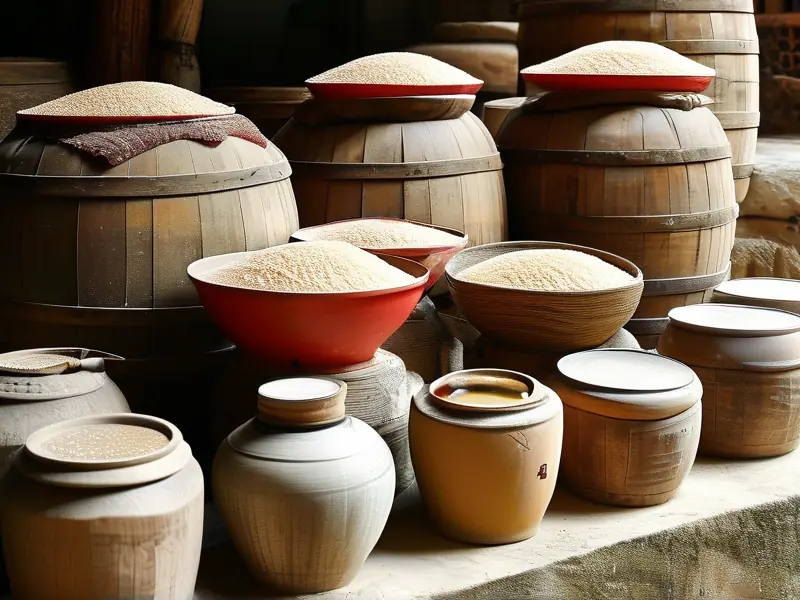 米酒酿制材料与工具展示