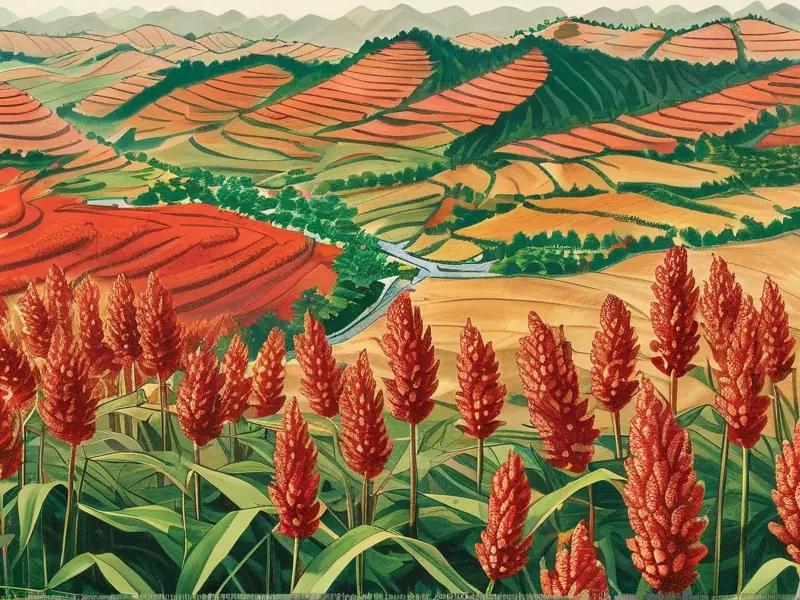 中国优质红高粱产区分布及酿酒原料展示