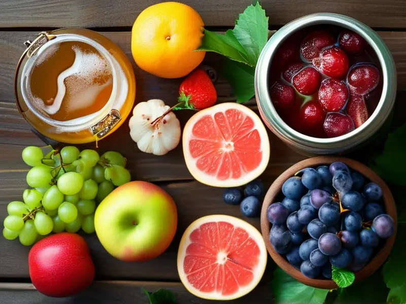 多种新鲜水果与专业酿酒设备展示