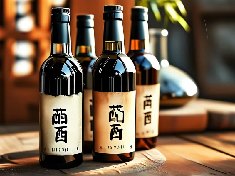 酿造料酒瓶身标签特写，标准代号清晰可见