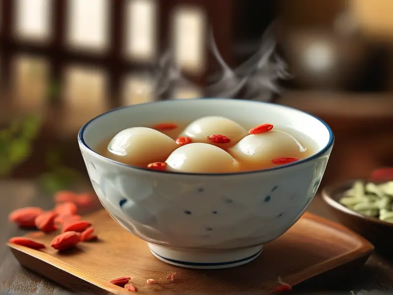 糯米甜酒煮汤圆成品图