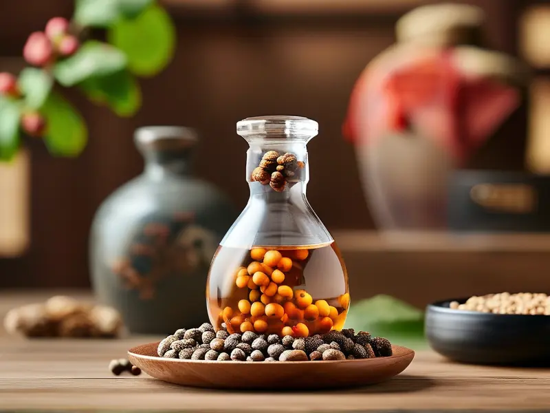 女贞子泡酒成品与制作原料展示