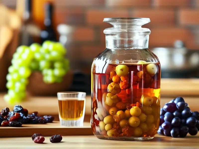 家庭自制葡萄干泡酒材料与容器示意图