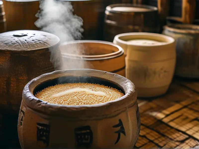 日本清酒传统酿造过程实拍图