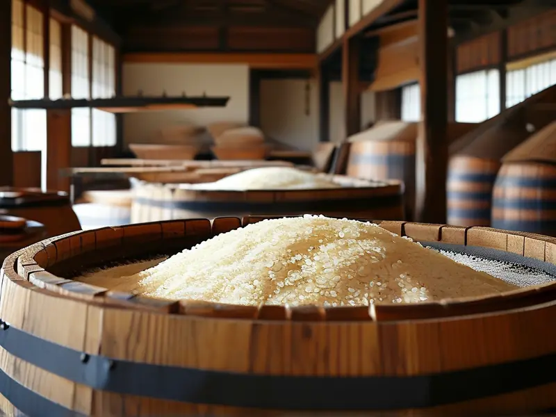 日本酒传统制作工艺中的米曲发酵过程