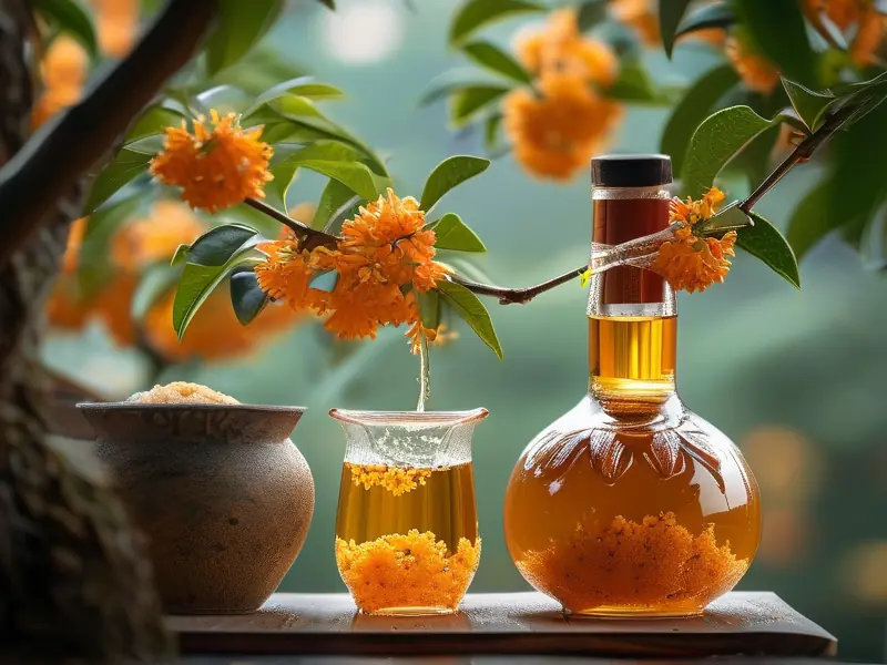 桂花酒酿制过程及成品展示