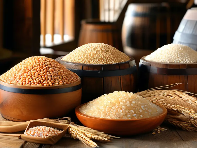 高粱大米玉米等酿酒原料对比