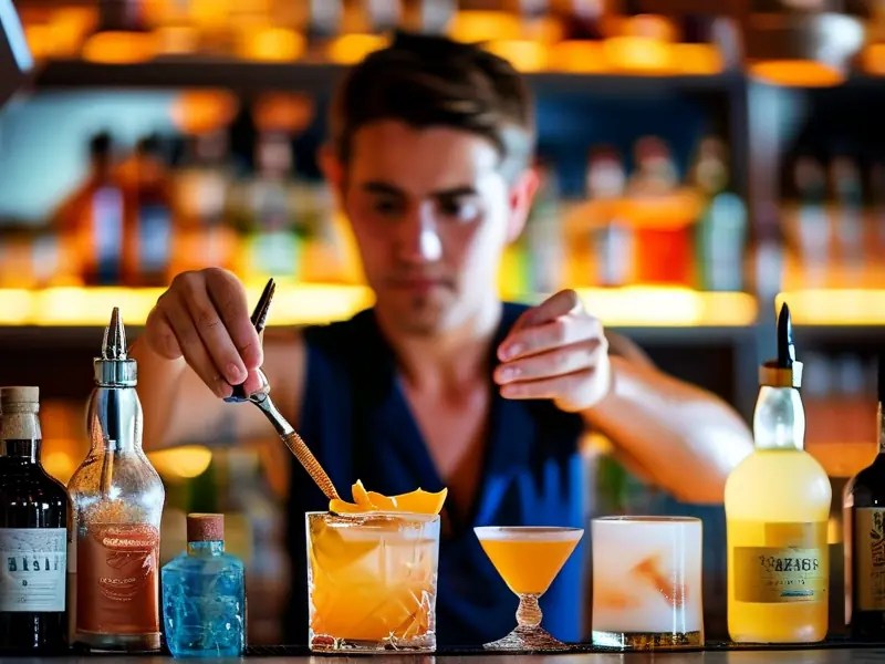 专业调酒师在调酒培训学校中教授学员