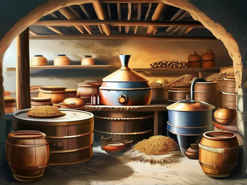 土法蒸馏酒酿造工具及原料展示