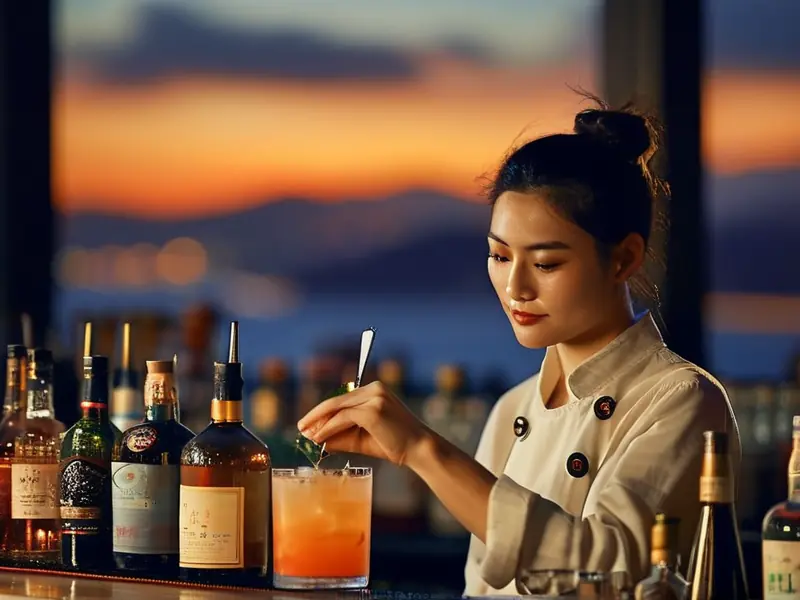 厦门专业调酒师在酒吧调制鸡尾酒