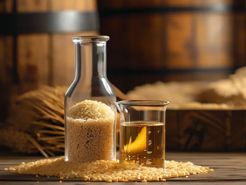 一斤大米与酿造成品白酒实物对比测量图