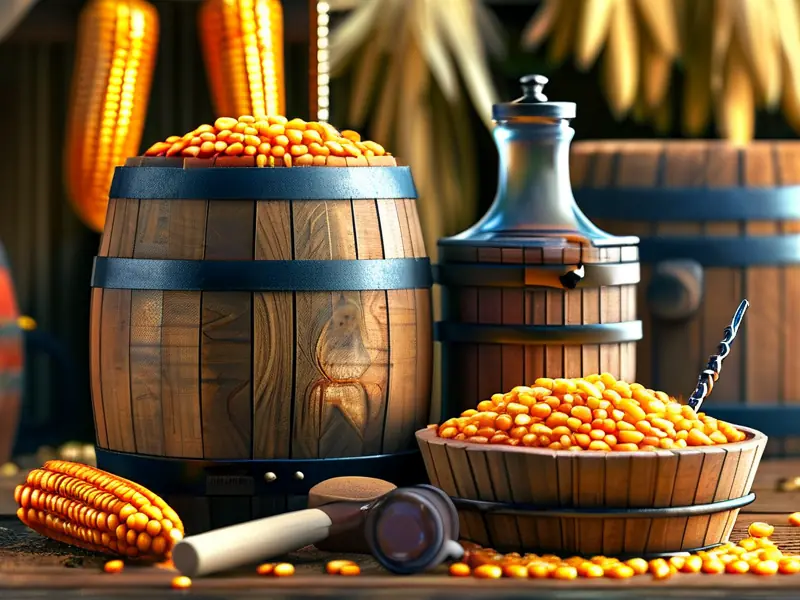玉米酿酒原料与工具准备实拍图