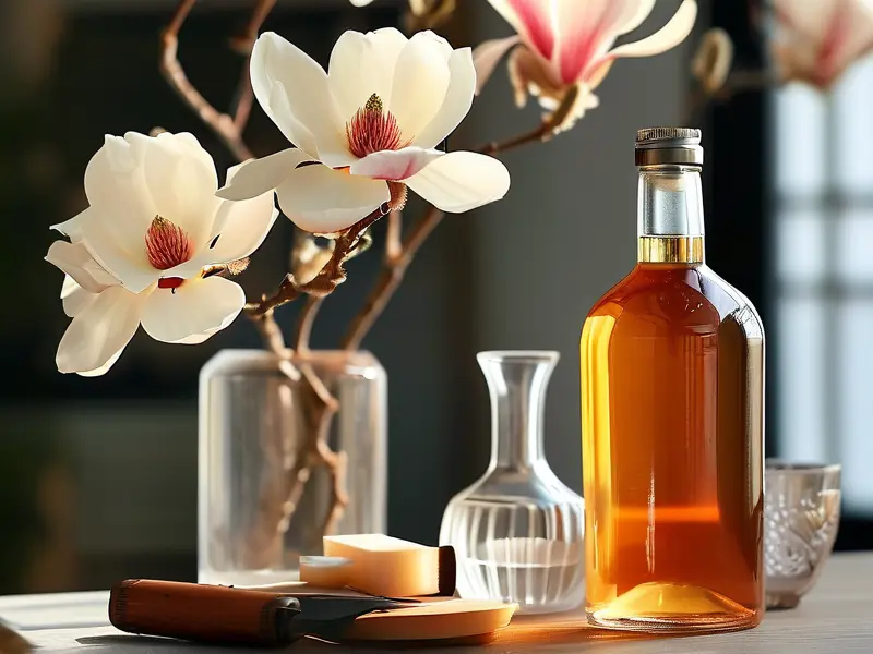 玉兰花酿酒成品与原料展示