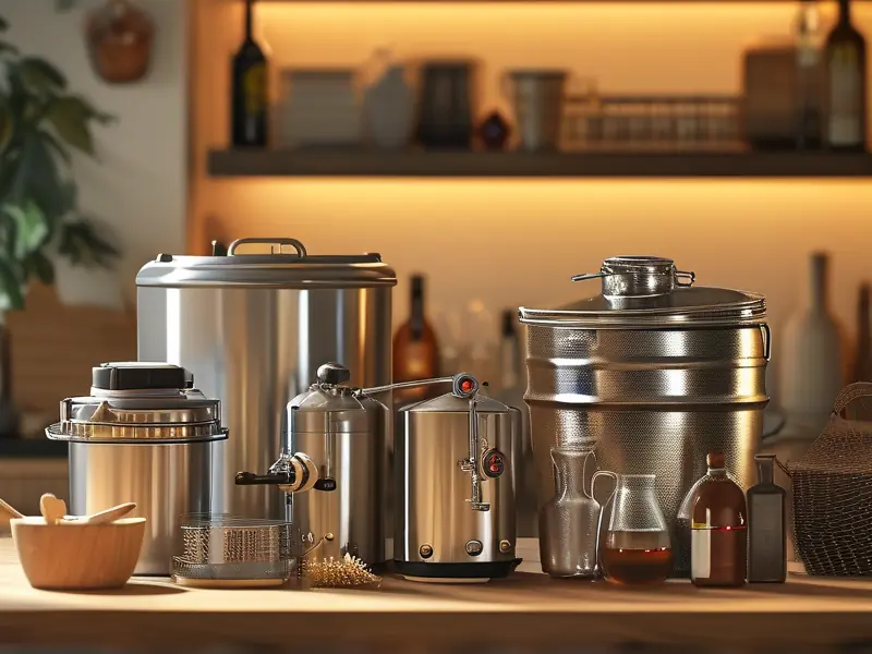 家庭酿酒设备与操作场景示意图