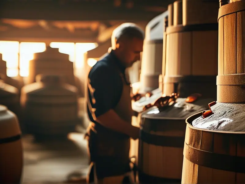 酿酒师检查白酒发酵情况