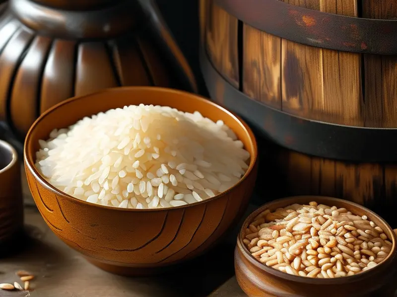 炒制与未炒制酒米对比图